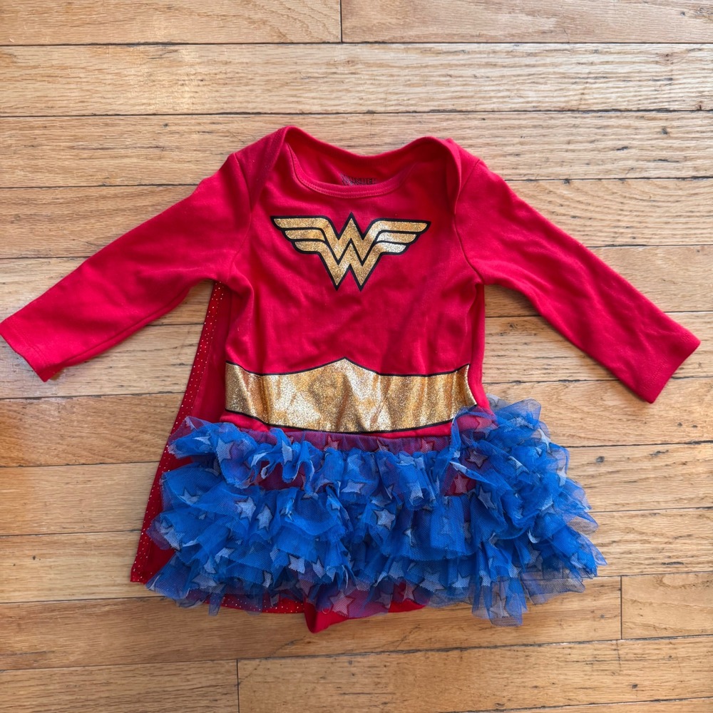 Wonder Woman Baby Girl Bodysuit Dress with‎ Detachable Cape Red Blue 6-12M